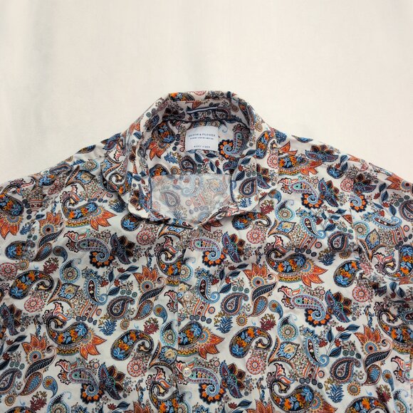 Denim & Flowers Men's White Paisley Short-Sleeve Button-Up M - Picture 5 of 10